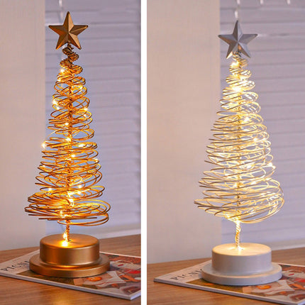 LED Spiral Christmas Tree Table Lamp with Star Top – Warm White Holiday Décor Light