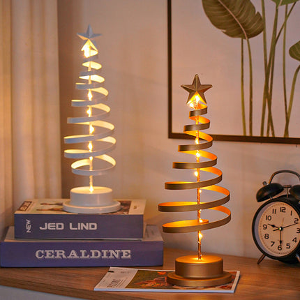LED Spiral Christmas Tree Table Lamp with Star Top – Warm White Holiday Décor Light