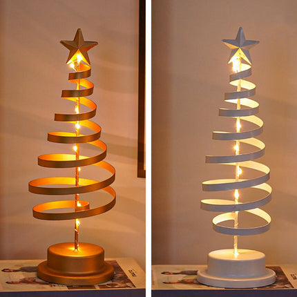 LED Spiral Christmas Tree Table Lamp with Star Top – Warm White Holiday Décor Light