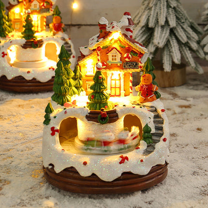 Christmas Snow Village House with LED Lights & Music – Animated Holiday Scene with Rotating Train