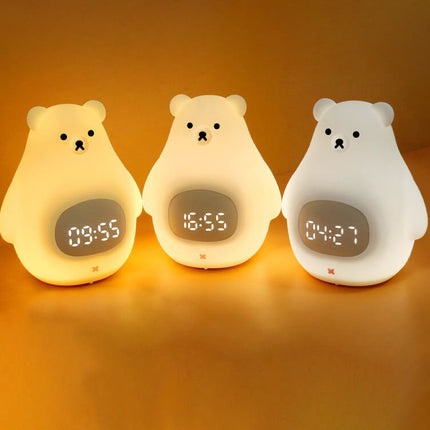 Cute LED Polar Bear Night Light & Alarm Clock – Adorable Bedroom Decor & Functional Desk Lamp