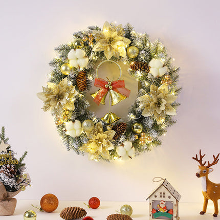 Pre-Lit Christmas Wreath with Warm White LED Lights, Bells & Ornaments – Battery Operated with Timer – Indoor/Outdoor Holiday Decor (16", 20", 24")