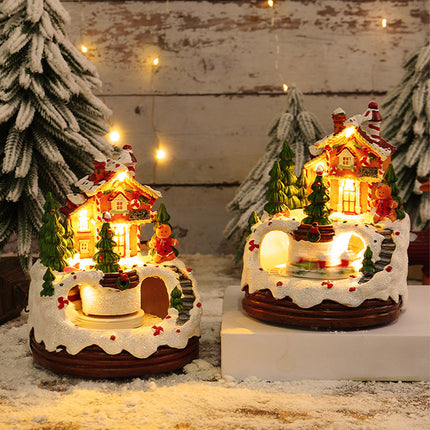 Christmas Snow Village House with LED Lights & Music – Animated Holiday Scene with Rotating Train