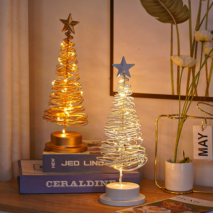 LED Spiral Christmas Tree Table Lamp with Star Top – Warm White Holiday Décor Light