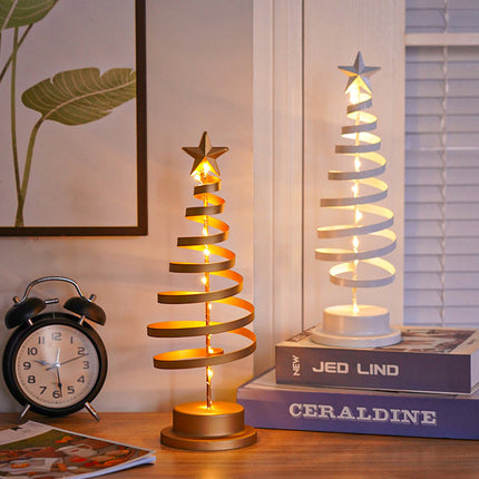 LED Spiral Christmas Tree Table Lamp with Star Top – Warm White Holiday Décor Light