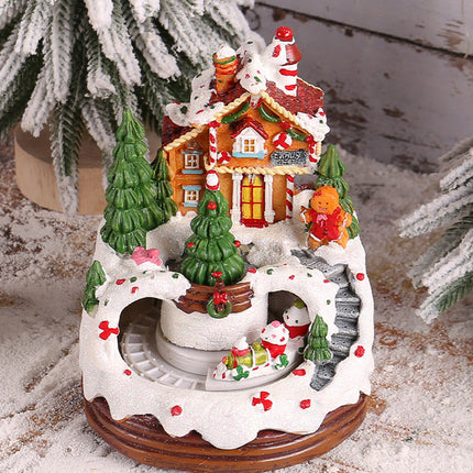 Christmas Snow Village House with LED Lights & Music – Animated Holiday Scene with Rotating Train