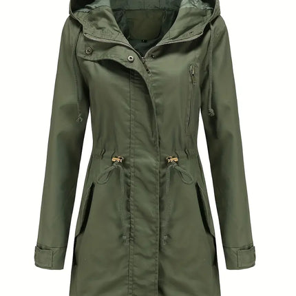 Women's Waterproof Hooded Trench Coat | Long Sleeve Raincoat for Spring & Fall