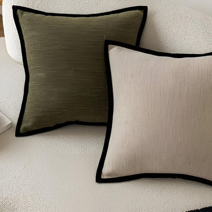 Modern Green & Beige Decorative Pillow with Black Contrast Trim – Minimalist Throw Cushion for Sofa, Bed, or Lounge