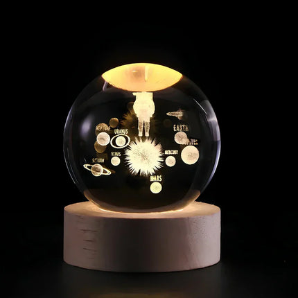 3D Crystal Ball LED Night Light – Warm White USB Lamp with Galaxy Design | Perfect Gift for Space Lovers