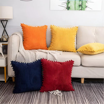 Corduroy Throw Pillow – Soft Ribbed Velvet Cushion Cover for Sofa & Bed – Multiple Trendy Colors