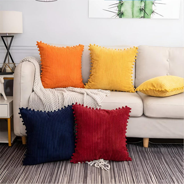 Corduroy Throw Pillow – Soft Ribbed Velvet Cushion Cover for Sofa & Bed – Multiple Trendy Colors
