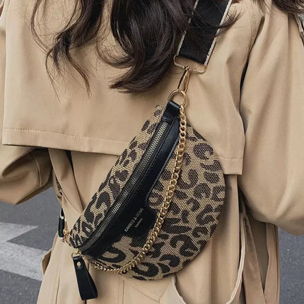 Trendy Leopard Print Crossbody Bag with Gold Chain – Adjustable Strap & Versatile Design