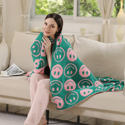 Mini Happy Face Luxe Fleece Throw Blanket – Ultra-Soft Polyester Microfiber, 130×150 cm, Cozy & Stylish Home Décor