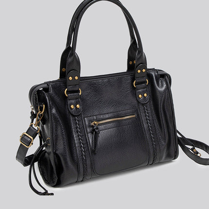 Black Handbag with Zipper – Bold & Spacious Design