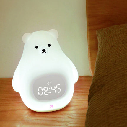 Cute LED Polar Bear Night Light & Alarm Clock – Adorable Bedroom Decor & Functional Desk Lamp
