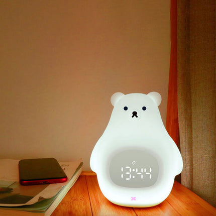 Cute LED Polar Bear Night Light & Alarm Clock – Adorable Bedroom Decor & Functional Desk Lamp