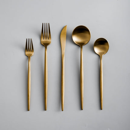 Elegant Gold Stainless Steel Flatware Set – 24-Piece Service for 6 | Dishwasher Safe