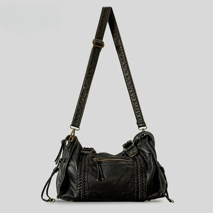 Black PU Leather Handbag With Metal Buckles – Stylish & Functional Women’s Everyday Bag