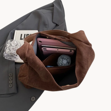 Elegant Faux Suede Shoulder Bag – Lightweight Spacious Handbag for Women