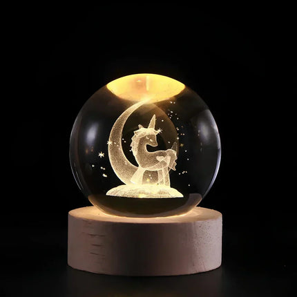 3D Crystal Ball LED Night Light – Warm White USB Lamp with Galaxy Design | Perfect Gift for Space Lovers