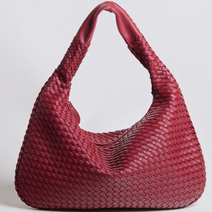 Spacious Braided Women’s Shoulder Bag – Black & Red Elegant Daily Handbag