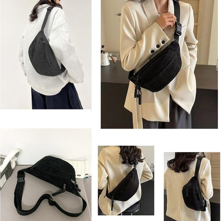 Minimalist Black Corduroy Crossbody Bag – Durable, Adjustable, Lightweight