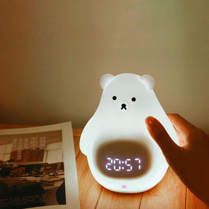 Cute LED Polar Bear Night Light & Alarm Clock – Adorable Bedroom Decor & Functional Desk Lamp