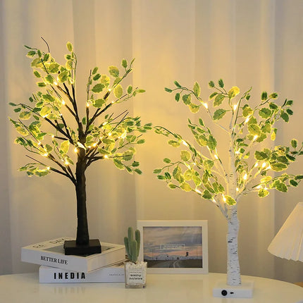 LED Leaf Tree Decor – 4.3″ × 2.4″ Tabletop Lighted Indoor Tree Lamp with Warm White Leaves