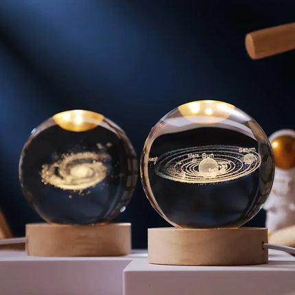 3D Crystal Ball LED Night Light – Warm White USB Lamp with Galaxy Design | Perfect Gift for Space Lovers