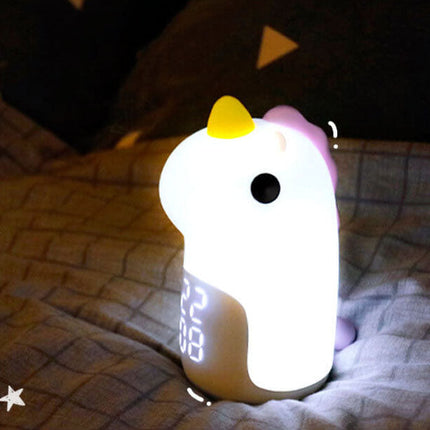 Cute Unicorn LED Alarm Clock & Night Light – USB Powered Decorative Lamp 4.4" x 6.3"