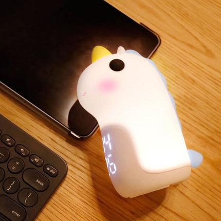Cute Unicorn LED Alarm Clock & Night Light – USB Powered Decorative Lamp 4.4" x 6.3"