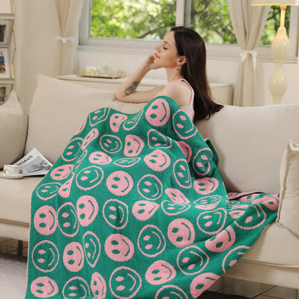 Mini Happy Face Luxe Fleece Throw Blanket – Ultra-Soft Polyester Microfiber, 130×150 cm, Cozy & Stylish Home Décor