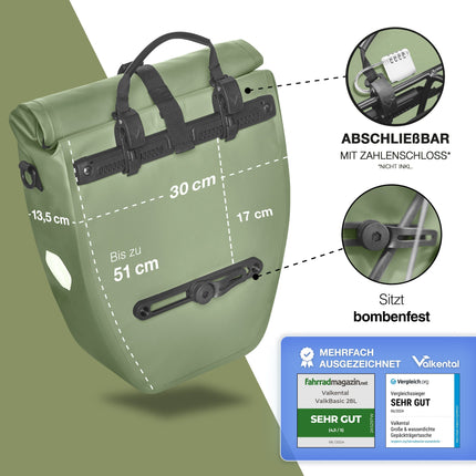 Waterproof Bike Pannier Bag – Durable Roll-Top Commuter & Touring Rack Bag with Reflective Accents