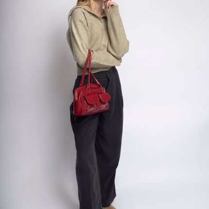 Vegan Leather Black Handbag with Dual Front Pockets – Stylish & Spacious