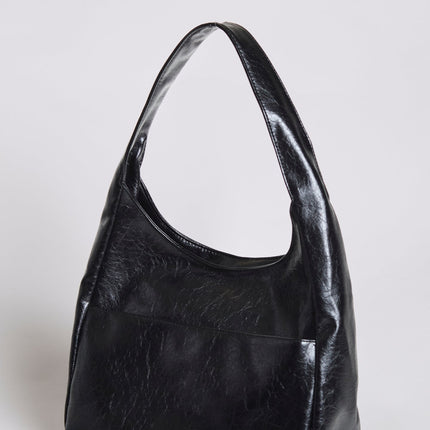 Black Vegan Leather Half-Moon Shoulder Bag – Elegant & Versatile