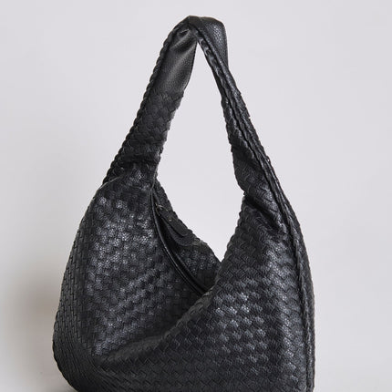 Spacious Braided Women’s Shoulder Bag – Black & Red Elegant Daily Handbag