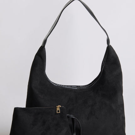 Black Suede Shoulder Bag – Minimalist & Spacious Design
