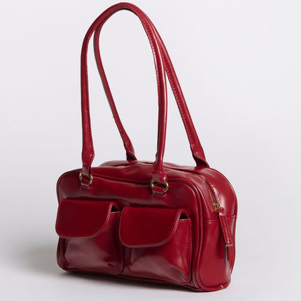 Vegan Leather Black Handbag with Dual Front Pockets – Stylish & Spacious