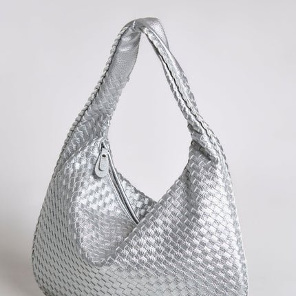 Spacious Braided Women’s Shoulder Bag – Black & Red Elegant Daily Handbag