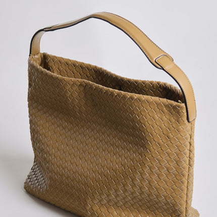 Vegan Leather Woven Hobo Shoulder Bag – Black, Stylish & Spacious