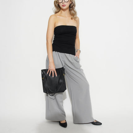 Minimalist Leather Shoulder Bag for Women – Spacious Black & Brown Elegance Handbag