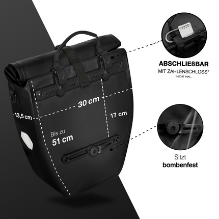 Waterproof Bike Pannier Bag – Durable Roll-Top Commuter & Touring Rack Bag with Reflective Accents