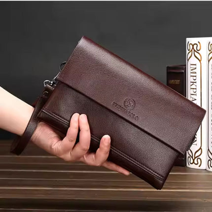 Men's Leather Wristlet Wallet – Multifunctional Clutch with Zippered Pockets