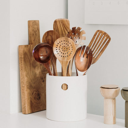7-Piece Teak Wood Cooking Utensil Set – Eco-Friendly, Non-Toxic Kitchen Tools with Holder