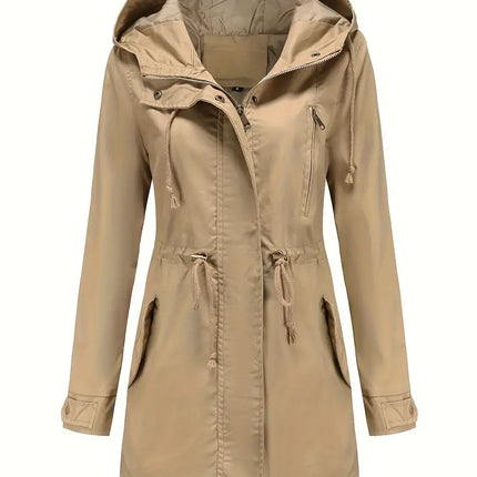 Women's Waterproof Hooded Trench Coat | Long Sleeve Raincoat for Spring & Fall