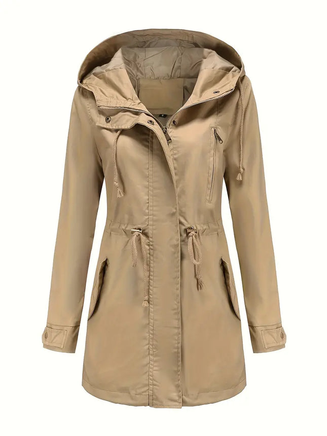 Women's Waterproof Hooded Trench Coat | Long Sleeve Raincoat for Spring & Fall