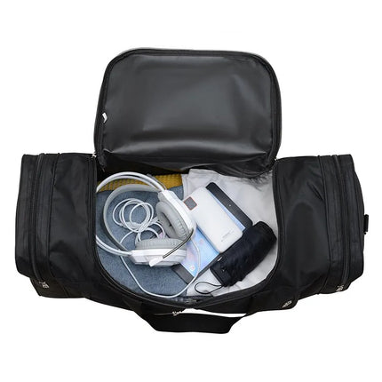 60L Waterproof Sports Duffel Bag with Shoulder Strap – Large Capacity Travel & Gym Bag – Black/Blue or Black/Red