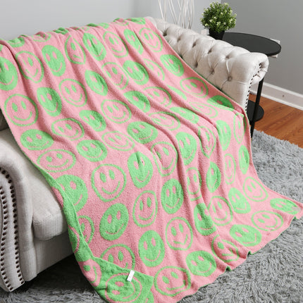 Mini Happy Face Luxe Fleece Throw Blanket – Ultra-Soft Polyester Microfiber, 130×150 cm, Cozy & Stylish Home Décor