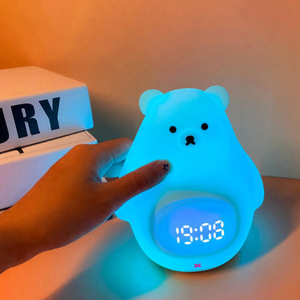 Cute LED Polar Bear Night Light & Alarm Clock – Adorable Bedroom Decor & Functional Desk Lamp