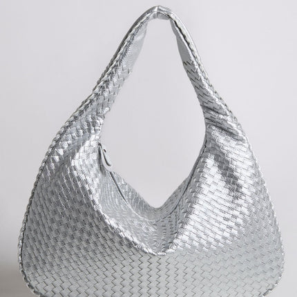 Spacious Braided Women’s Shoulder Bag – Black & Red Elegant Daily Handbag